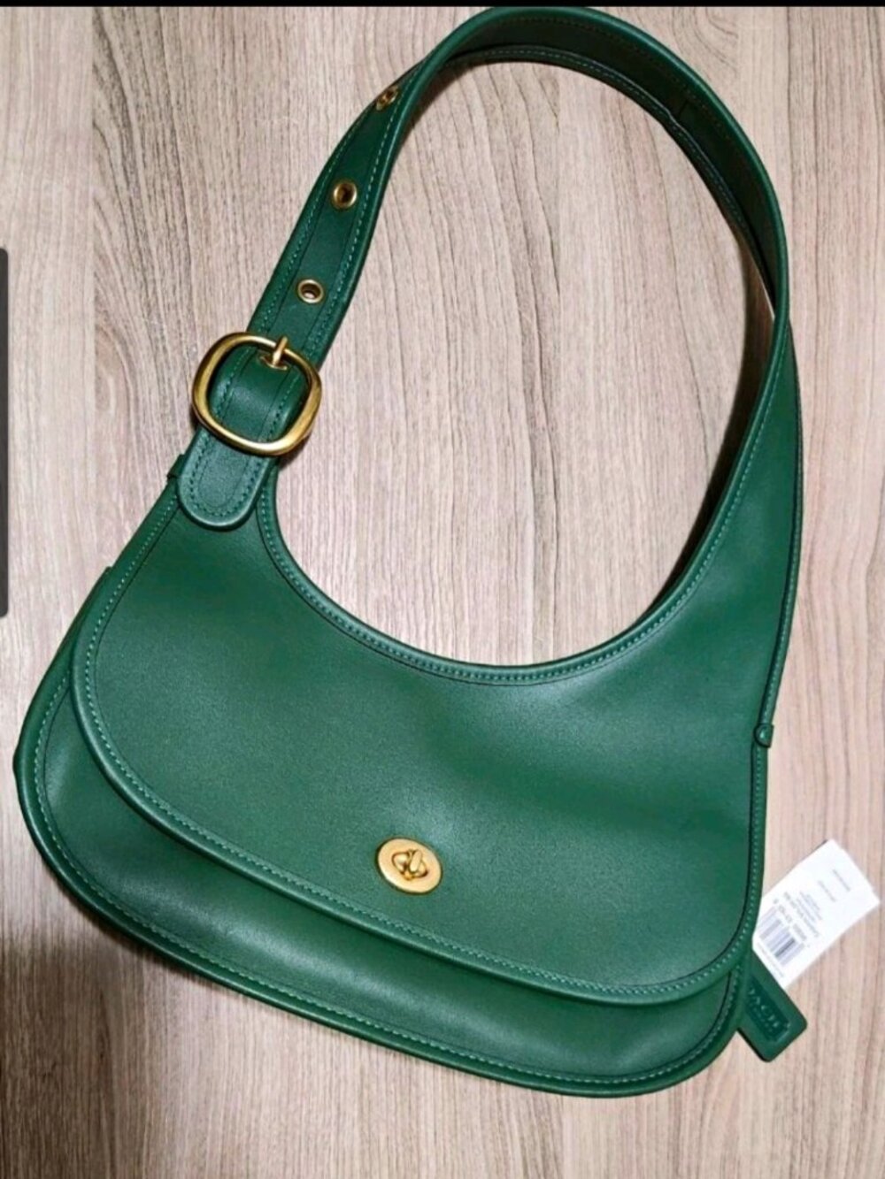 Coach NWT Cashin Carry Crescent Hunter Green Leather Small Shoulder Bag